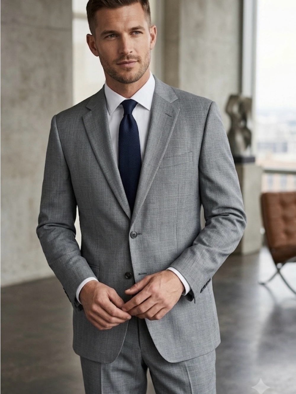Sean John Light Gray Two-Button Suit with Notch Lapel